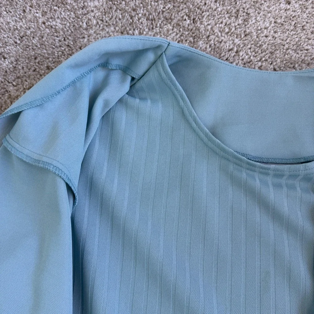 Vintage Blair Jacket Pants Set Womens Large Blue Knit Elastic Waist Short Sleeve
